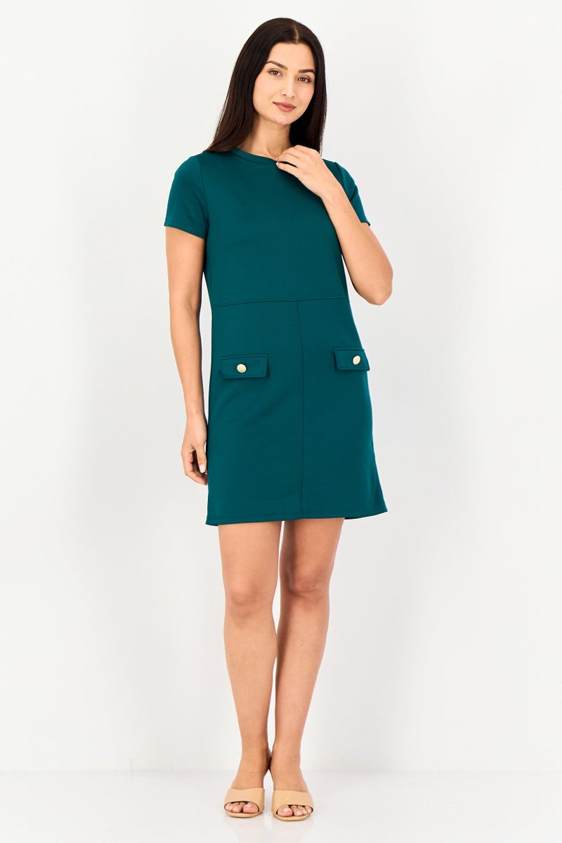promod Women Plain Mini Casual Dress, Forest Green - Image 3